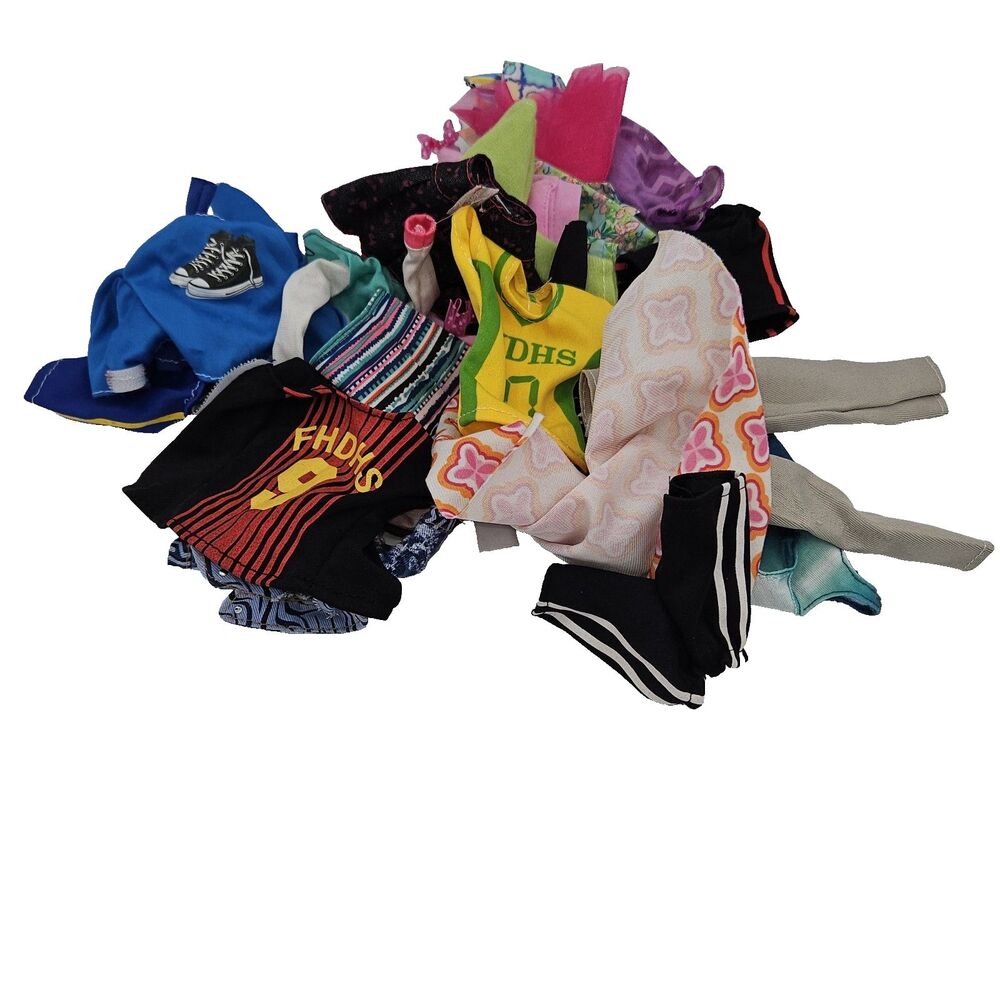 Barbie Doll Clothes & Accessories Lot Outfits + Blue Fuzzy Boots Gloves Comb